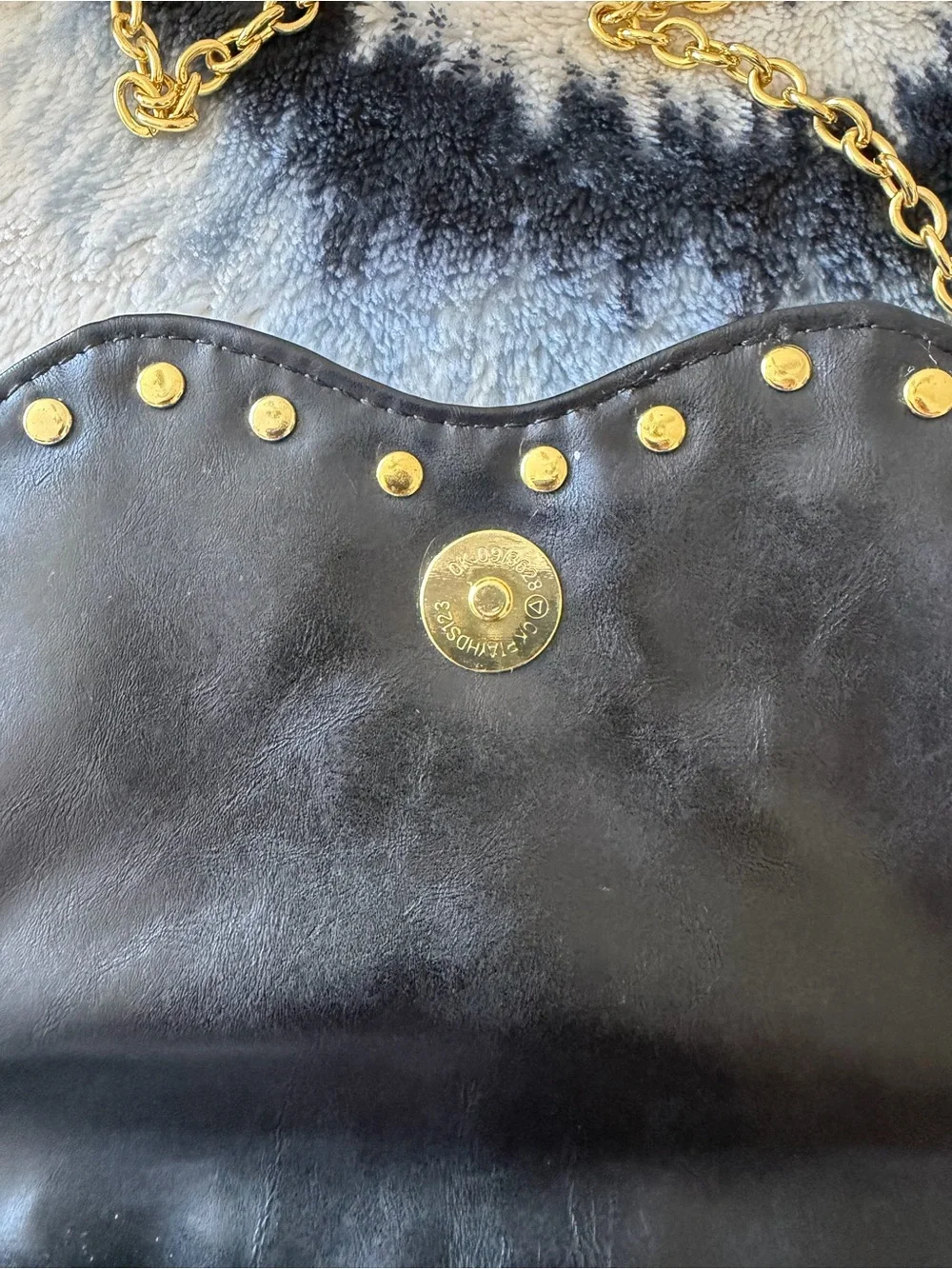Black Studded Scallop Flap Crossbody with Gold Chain